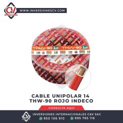 Cable Unipolar 14 Thw-90 Rojo Indeco