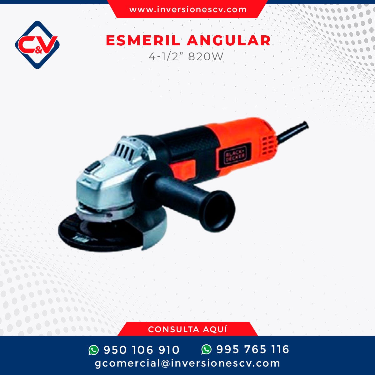 ESMERIL ANGULAR 4-1/2” 820W BLACK+DECKER