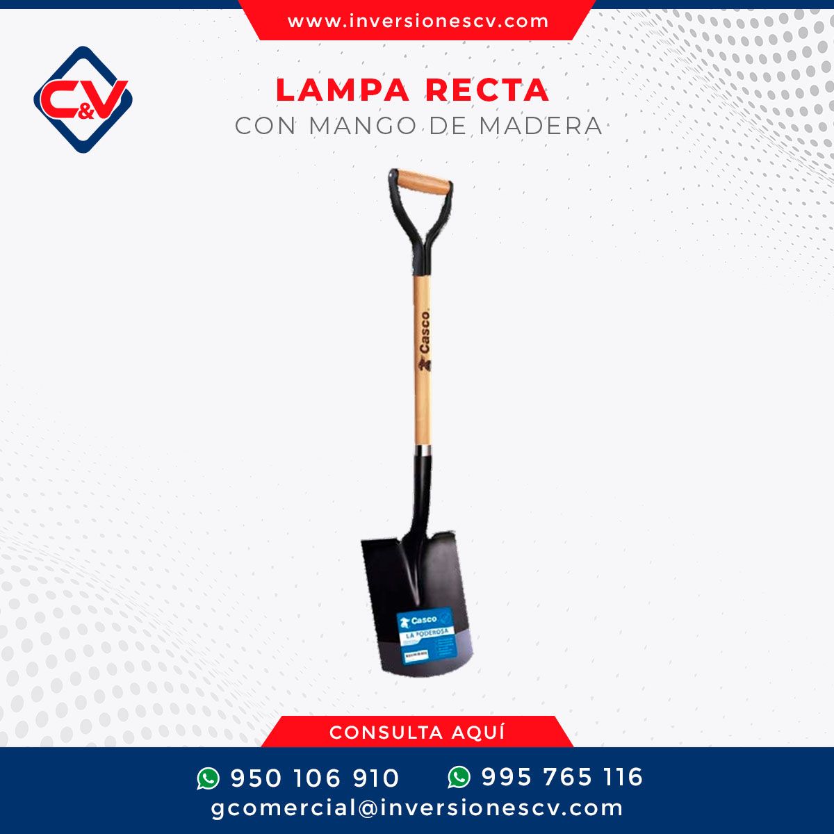 LAMPA RECTA CON MANGO DE MADERA
