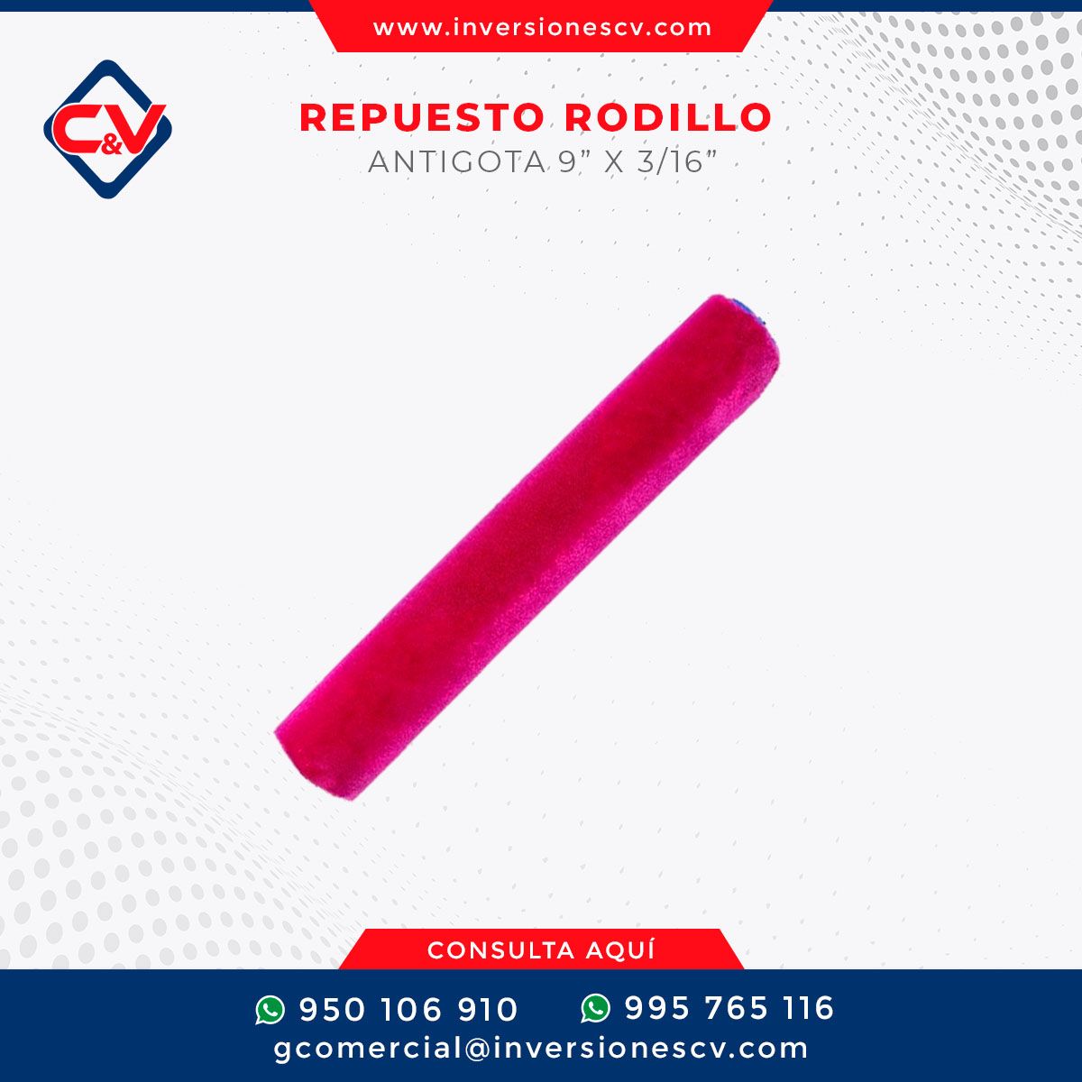 REPUESTO RODILLO ANTIGOTA 9” x 3/16”