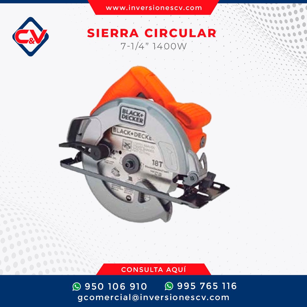 SIERRA CIRCULAR 7-1/4” 1400W BLACK+DECKER