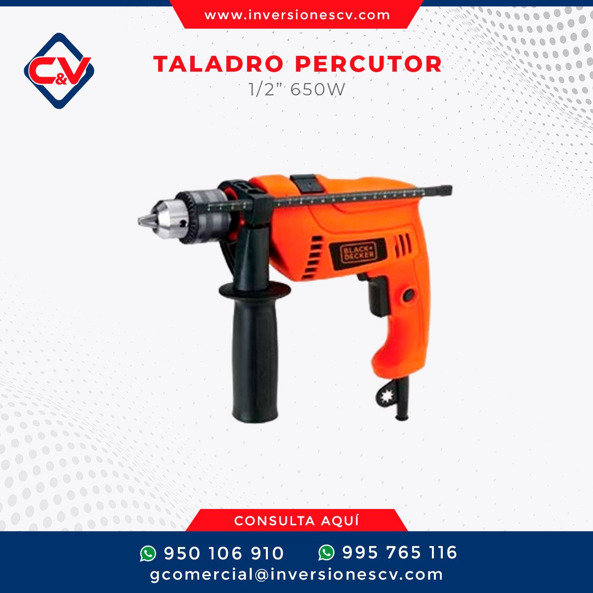TALADRO PERCUTOR 1/2” 650W BLACK+DECKER