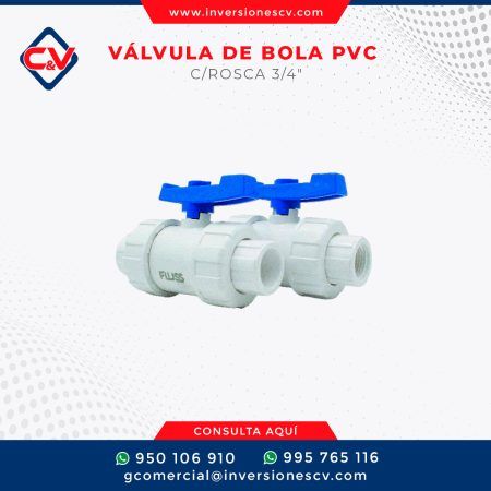 VÁLVULA DE BOLA PVC C/ROSCA 3/4"