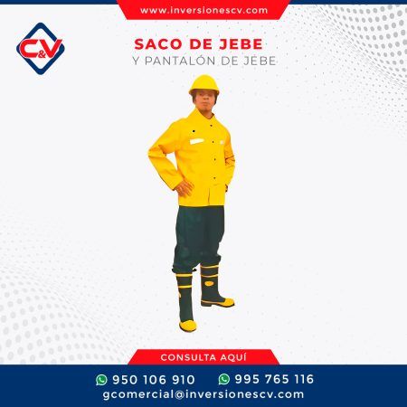 SACO DE JEBE C/CINTA REFLECTIVA Y PANTALÓN DE JEBE