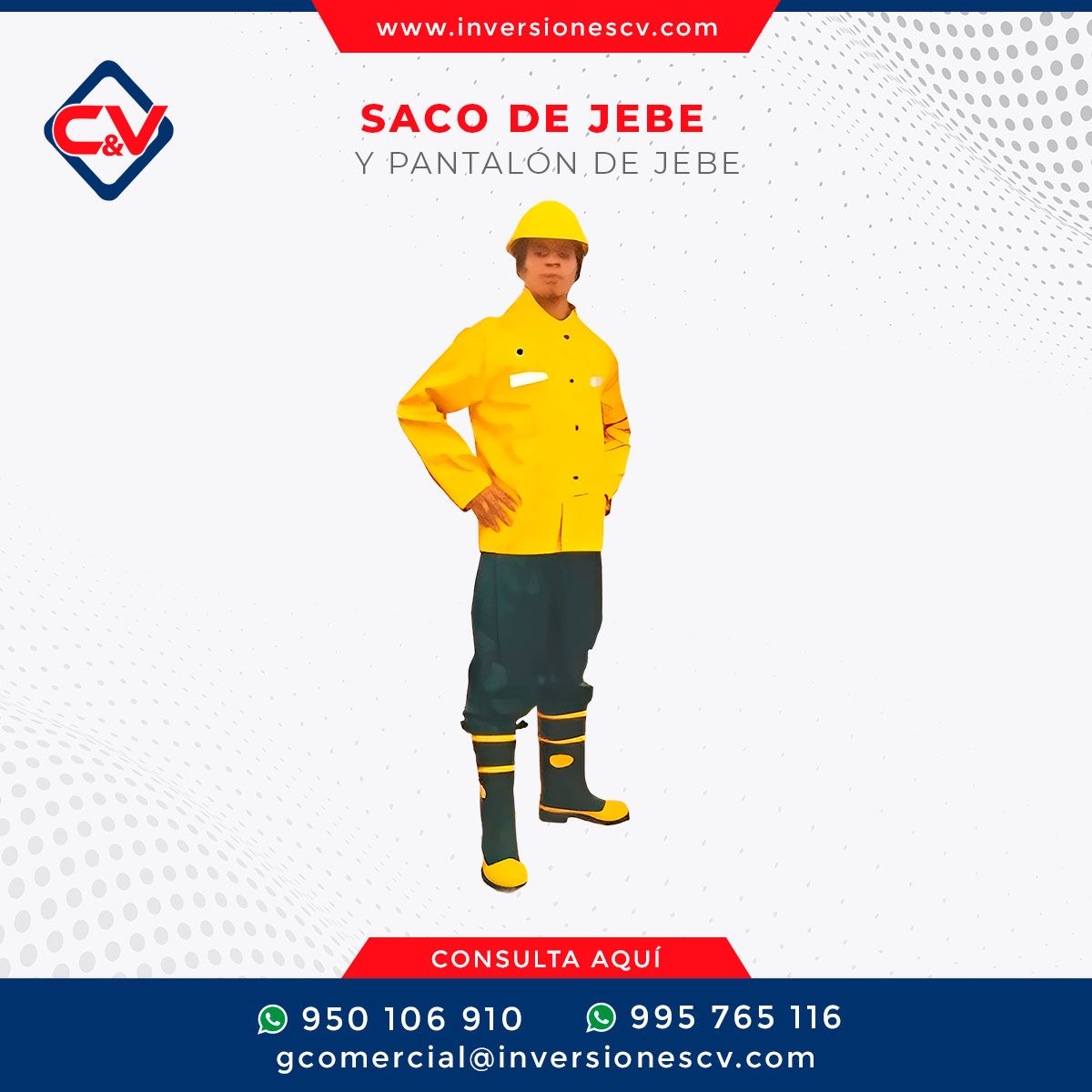 SACO DE JEBE C/CINTA REFLECTIVA Y PANTALÓN DE JEBE
