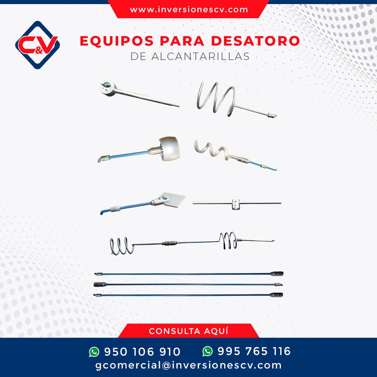 Accesorios para desatoro de alcantarillas