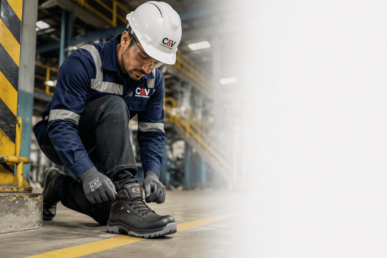 Trabajador utilizando calzado de seguridad industrial